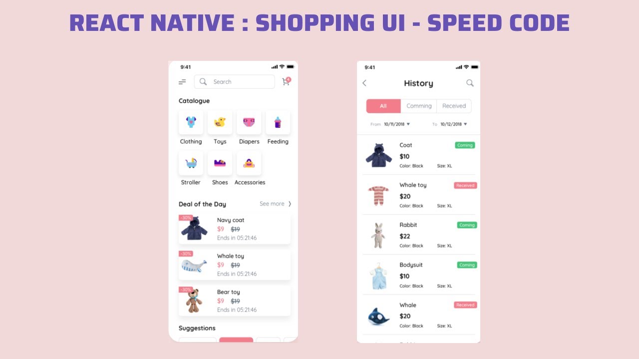 React Native : Shopping UI - Speed Code ( with Hooks useState ) - YouTube