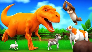 The Great Escape: Farm Animals vs Giant Dinosaur | Gorilla Cow Horse Buffalo 3D Animal Rescue Videos
