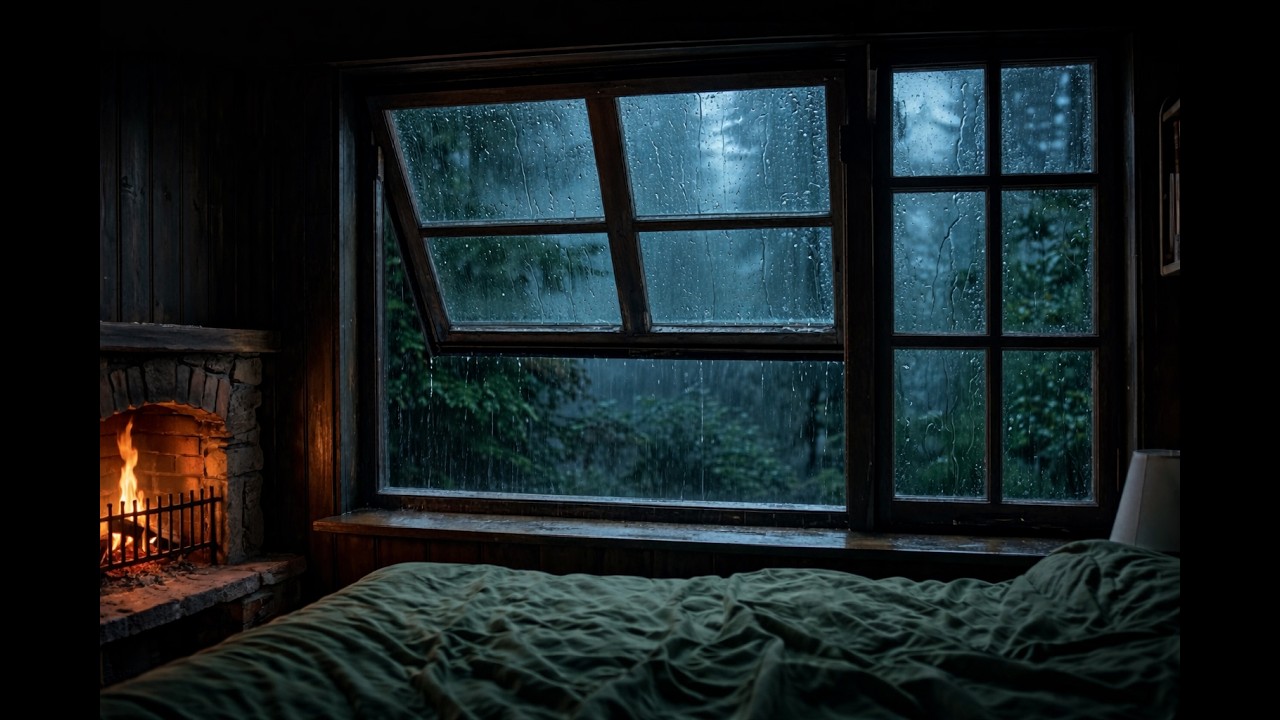 3 Hours Cozy Rain & Fireplace Sounds for Deep Sleep | Cabin Bedroom ...