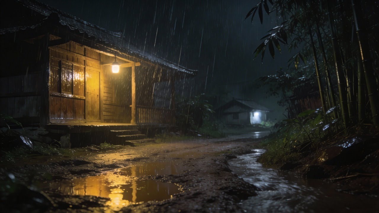 💤 RELAXING Night Rain in Countryside • Village Rain Sounds for Deep Sleep • 24/7 LIVE