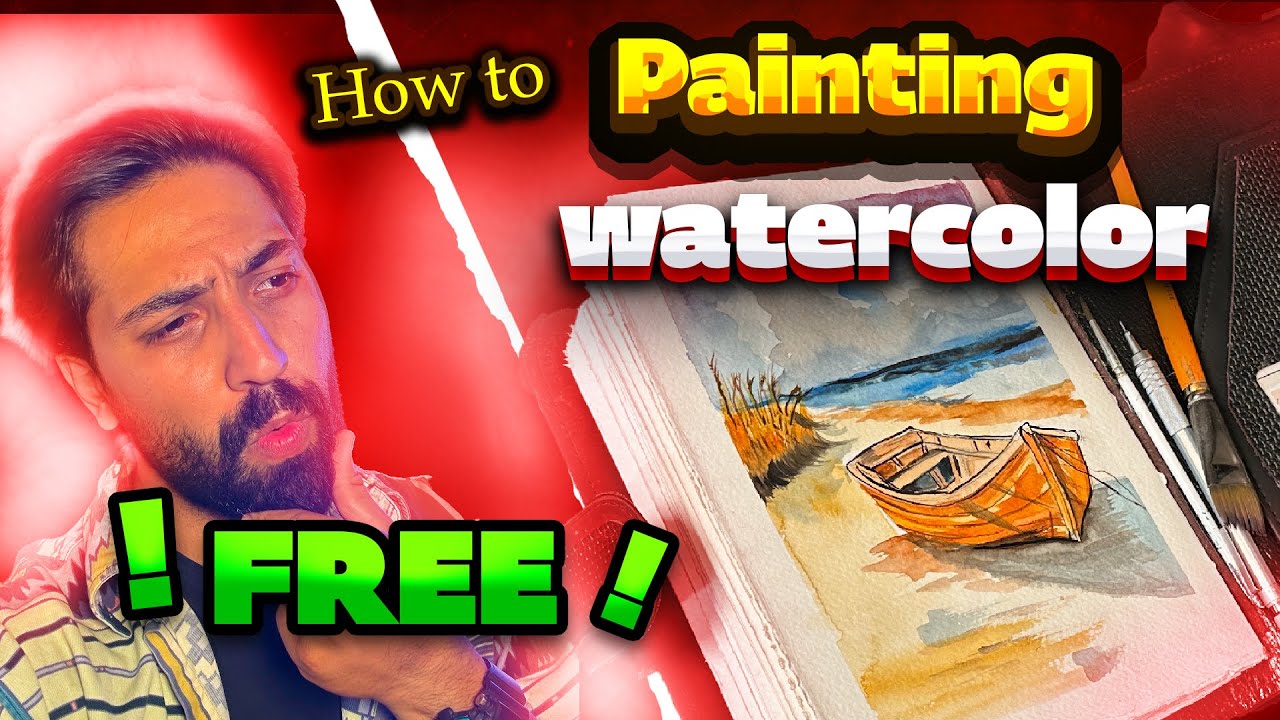 Peaceful Beach & Boat Watercolor Landscape Painting