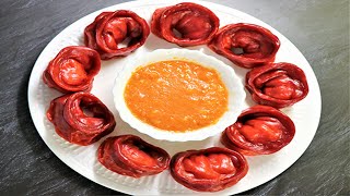 The Most Easiest Momos Shape Ever | Beetroot & Chicken Momos With Spicy Chutney