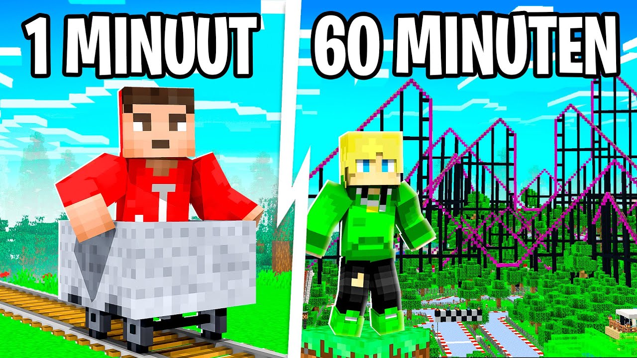 1 MINUUT vs 60 MINUTEN ACHTBAAN Bouw CHALLENGE In MINECRAFT!
