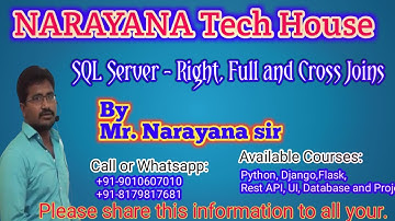 SQL Server - Right, Full and Cross Joins || By Narayana Sir || NARAYANA Tech House || +91-9010607010