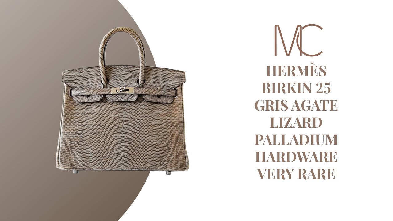 Hermes Birkin 25 Bag Gris Agate Lizard Palladium Hardware Very