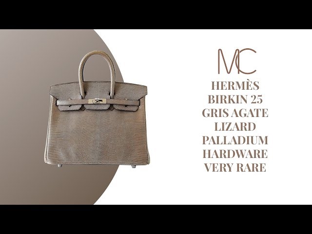 Hermes Birkin 25 Bag Gris Agate Lizard Palladium Hardware Very