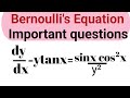 dy/dx-ytanx= Sinx Cos^2x/y^2 | Bernoulli equation | dy/dx-ytanx=sinxCos²y/y²