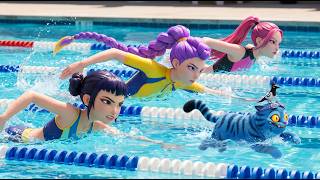 "Free" Cover | THE BIG HUNTRIX SWIMMING RACE! 😨[KPop Demon Hunters] | Official Music Video