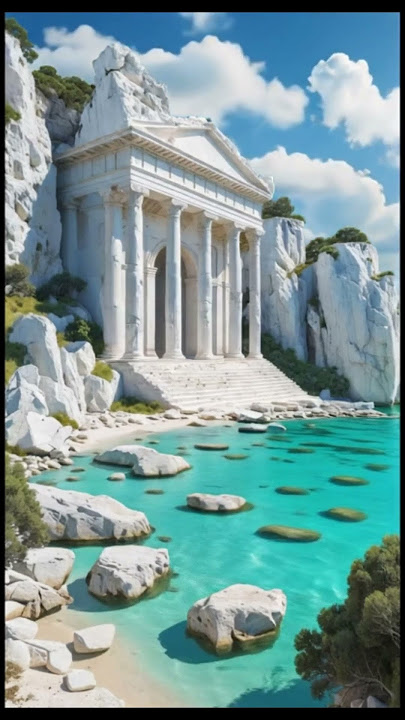 Temple in Turquoise Embrace #TurquoiseTemple #ancientruins  #sea #sunsetreflections  #greek