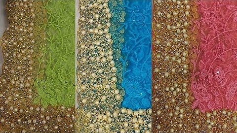 Net sarees design, heavy border, pearl work sarees