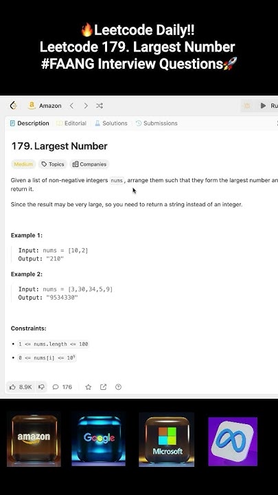 🔥Leetcode Daily!! Leetcode 179. Largest Number - Medium - Python #FAANG ...