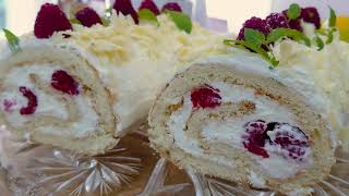 Pyszna lekka rolada malinowa z mascarpone ❤/Delicious light raspberry roulade with mascarpone