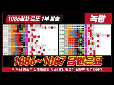 【9막로또】1086회 로또 - 분석방송 5년차가 알려주는 당번구간!! / 주요번호들 분석~~ / 어서 보세요~~!! / 주요그룹!! ♥ #로또1등 / 1등 기원