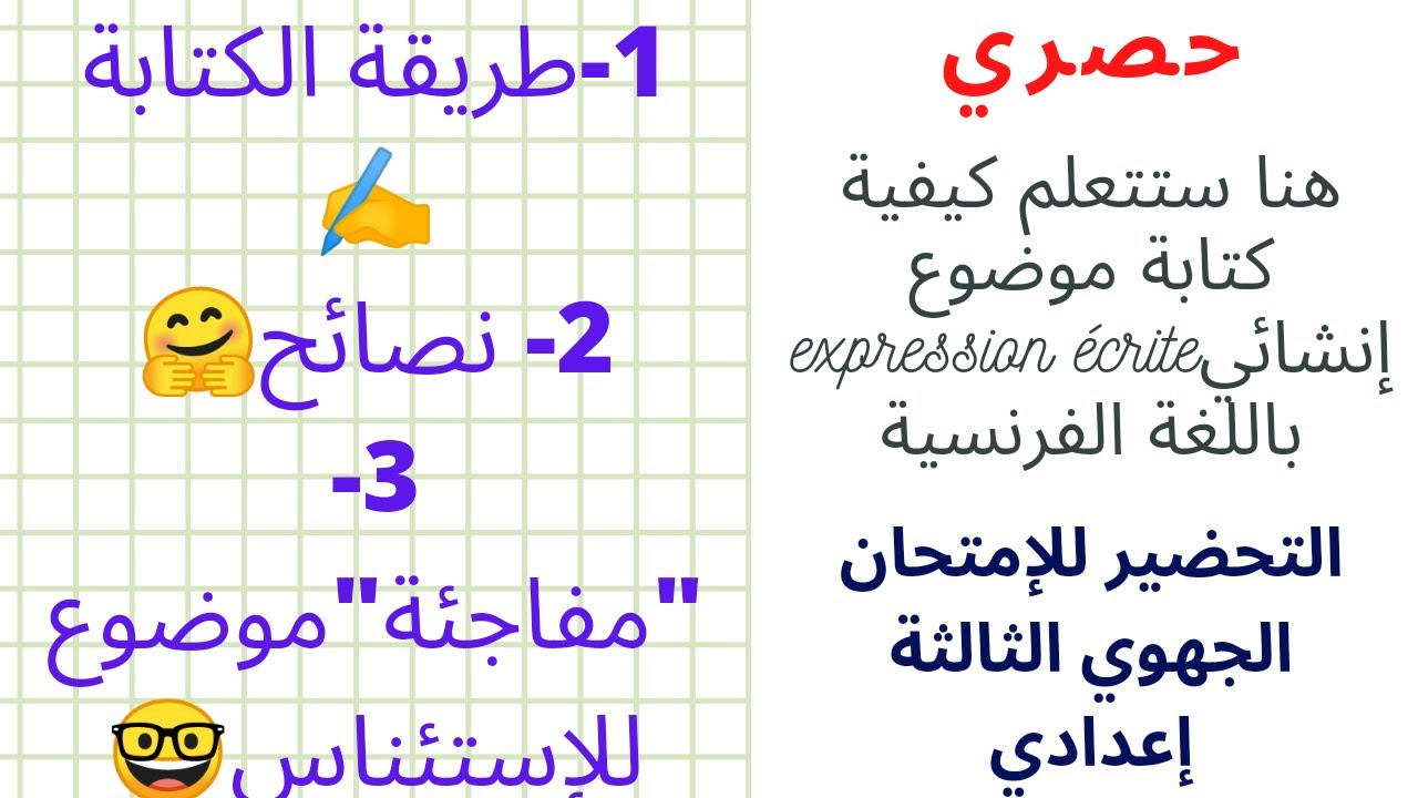 تعلم كتابة الإنشاء بالفرنسيةExpression écrite. الثالثةإعدادي