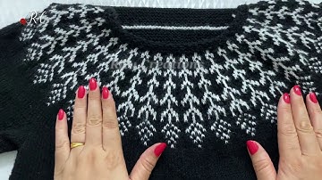 Knitting Top Down Sweater ( गले से बनने वाला स्वेटर की बुनाई, ग्राफ के साथ ) || graph at 32.18 min