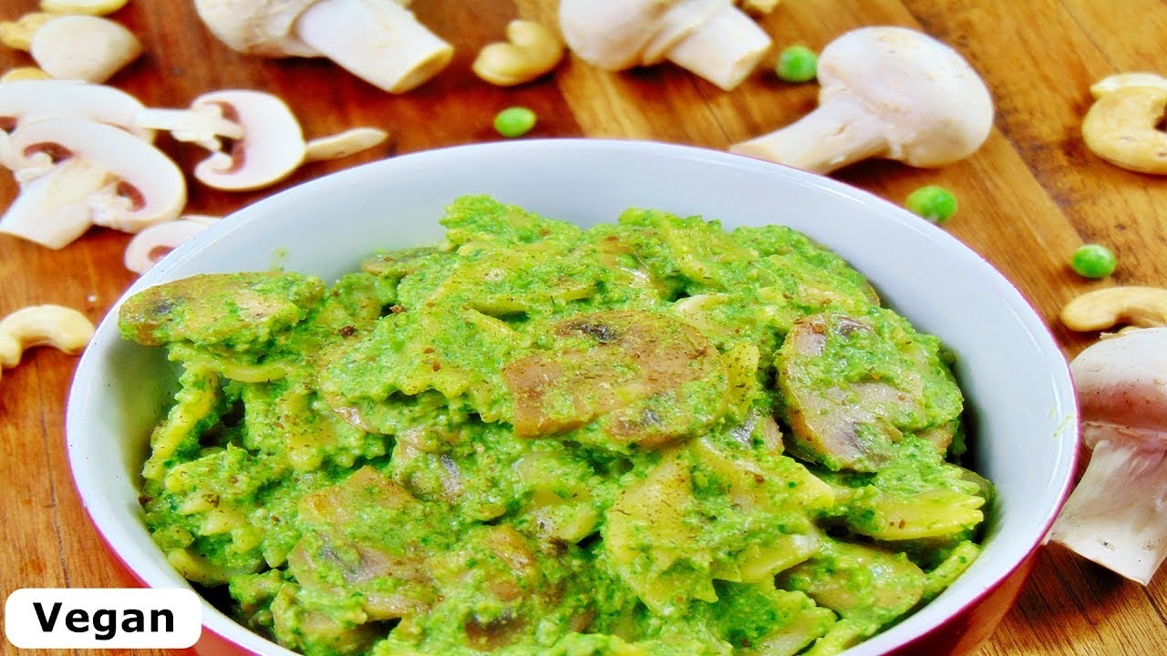 Rezept Nudeln Mit Spinat Erbsen Pesto Und Champignons Vegan Gesund Super Lecker Youtube 