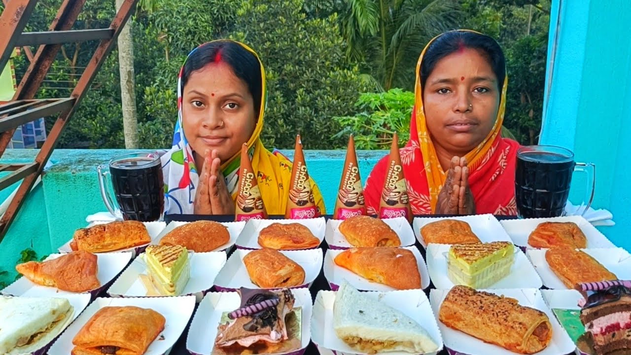 mio amore challenging video..||paneer puff, sandwich,cheese corn roll,patties,cornetto ||punishment🤮