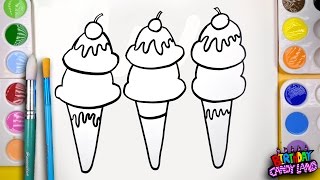 How to Draw Fruit Topped Ice Cream Cone Coloring Page Kids to Learn Painting