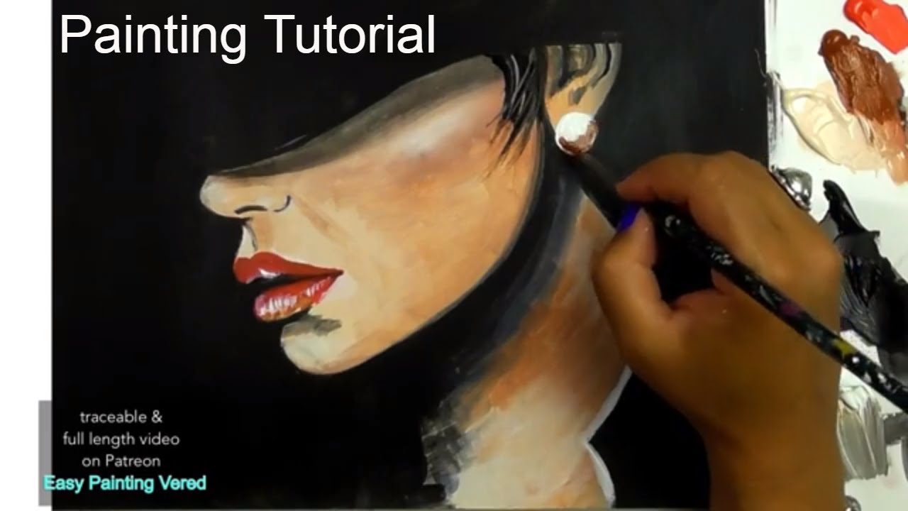 Acrylic Painting Tutorial WOMAN with hat How to paint step by step