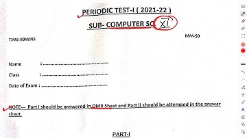 CLASS-11TH/COMPUTER SCIENCE/CS/PT-1/QUESTION PAPER/SAMPLE PAPER/CBSE/KVS #cbse #kvs