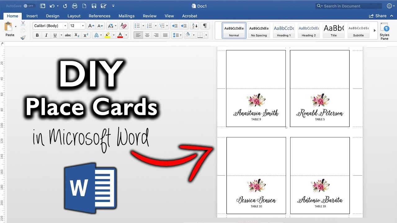 How to make place cards in Microsoft Word  DIY table cards with template Regarding Template For Cards In Word