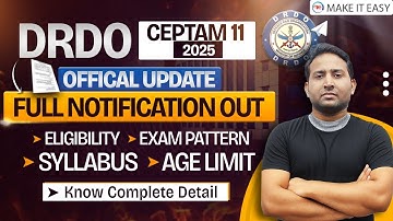 DRDO CEPTAM 11 Notification 2025 OUT | Official Update, Eligibility & Exam Date | Make It Easy