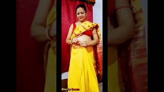 Saree D Video In Red Sleeve Less Blouse And Yellow Saree For Summer Look.