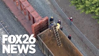 Homeless man stuck inside train car rescued by firefighters in Fresno