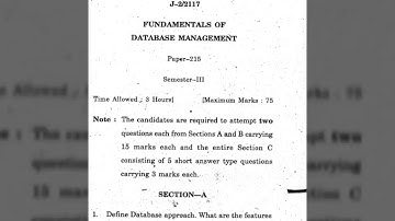 DBMS || FUNDAMENTALS OF DATABASE MANAGEMENT || QUESTION PAPER