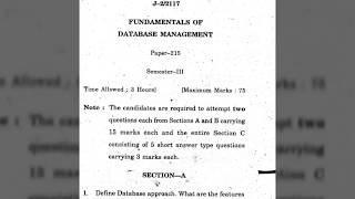DBMS || FUNDAMENTALS OF DATABASE MANAGEMENT || QUESTION PAPER