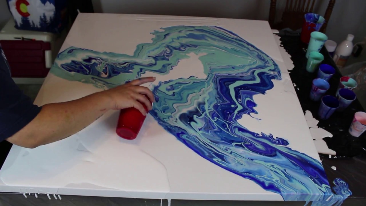 Large Acrylic Fluid Painting | Blue Flow 36" x 36" - YouTube