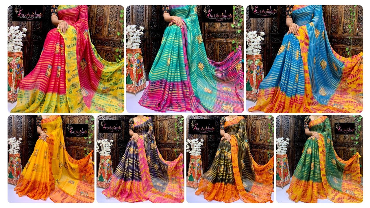 Light weight  chiffion saree…allover saree zari Lines with printing flowers bunches…