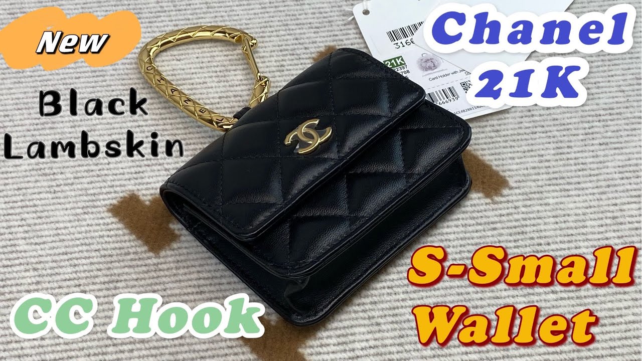 Chanel 21K CC Hook S-Small Wallet, Back Lambskin with Champagne Gold  Hardware 