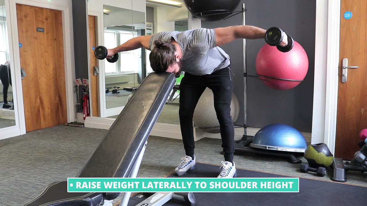 How To Do Bent Over Dumbbell Rear Delt Raise Head On Bench | Exercise ...