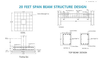 20 Feet Span Beam Structure Design | RCC Drawing |