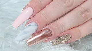 ROSE GOLD MARBLE ACRYLIC NAIL TUTORIAL