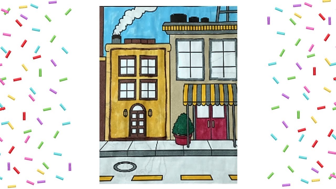 Coloring Rectangles Town Coloring Page with Markers Activity Page