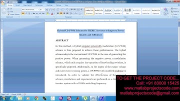 Hybrid UP PWM Scheme for HERIC Inverter to Improve Power Quality and Efficiency-2019-20