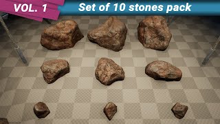 VOL.  1 - Set of 10 stones pack | LowPoly | PBR | UE4