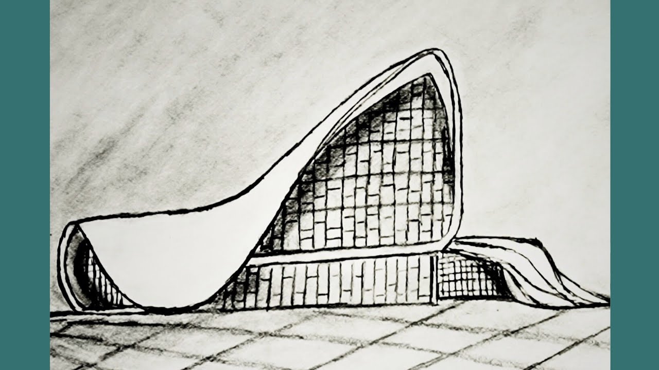 Heydar Aliyev Center Pencil Drawing | Modern Architectural Art