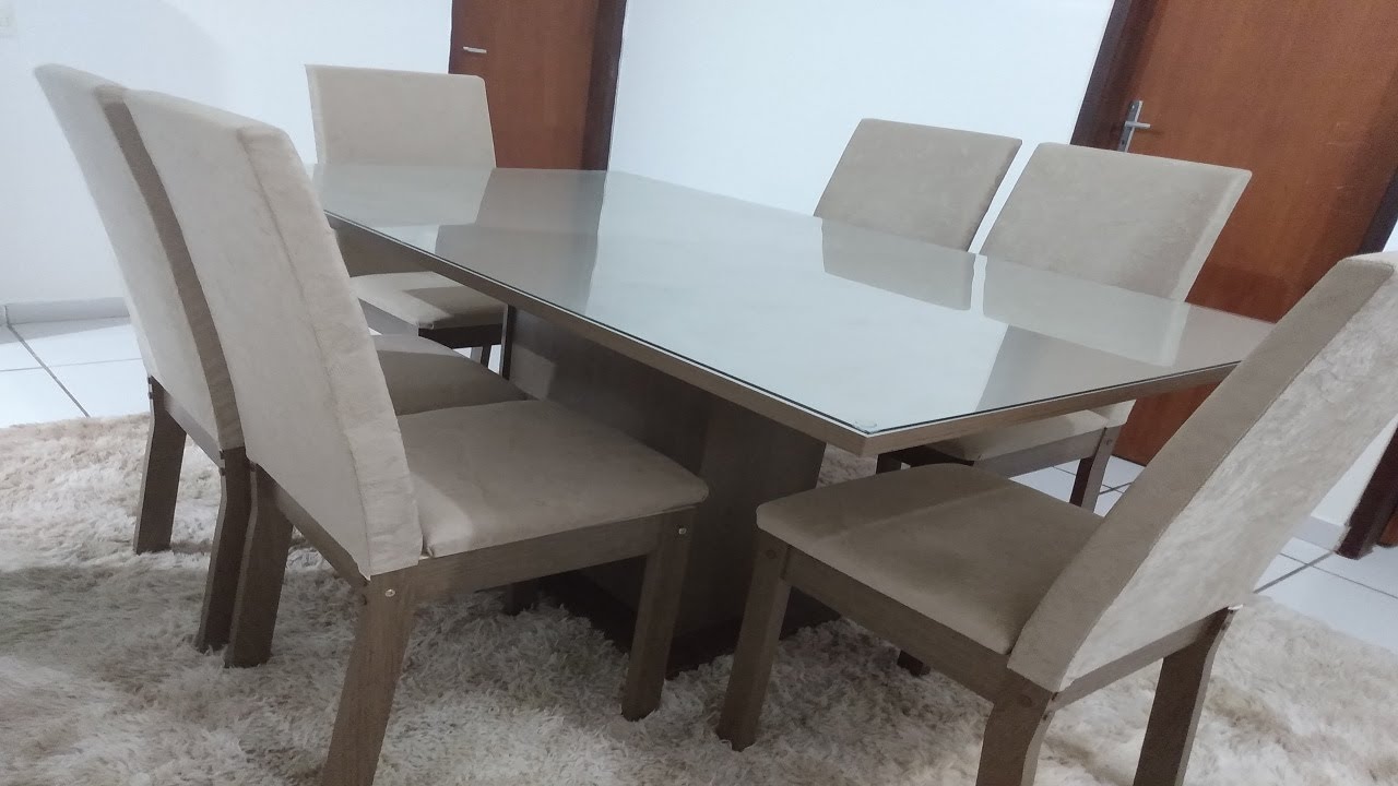 Conjunto Sala de Jantar Mesa Tampo de Vidro 6 Cadeiras Rustic/Preto/Silver  Alexis Madesa - Madesa Móveis