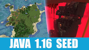 Minecraft Java 1.16 Seed: Spawn at island village near ruined portal leading to bastion remnants