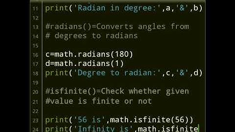Math functions in #python #Part5  #degrees( )  #radians( ) #isfinite( )
