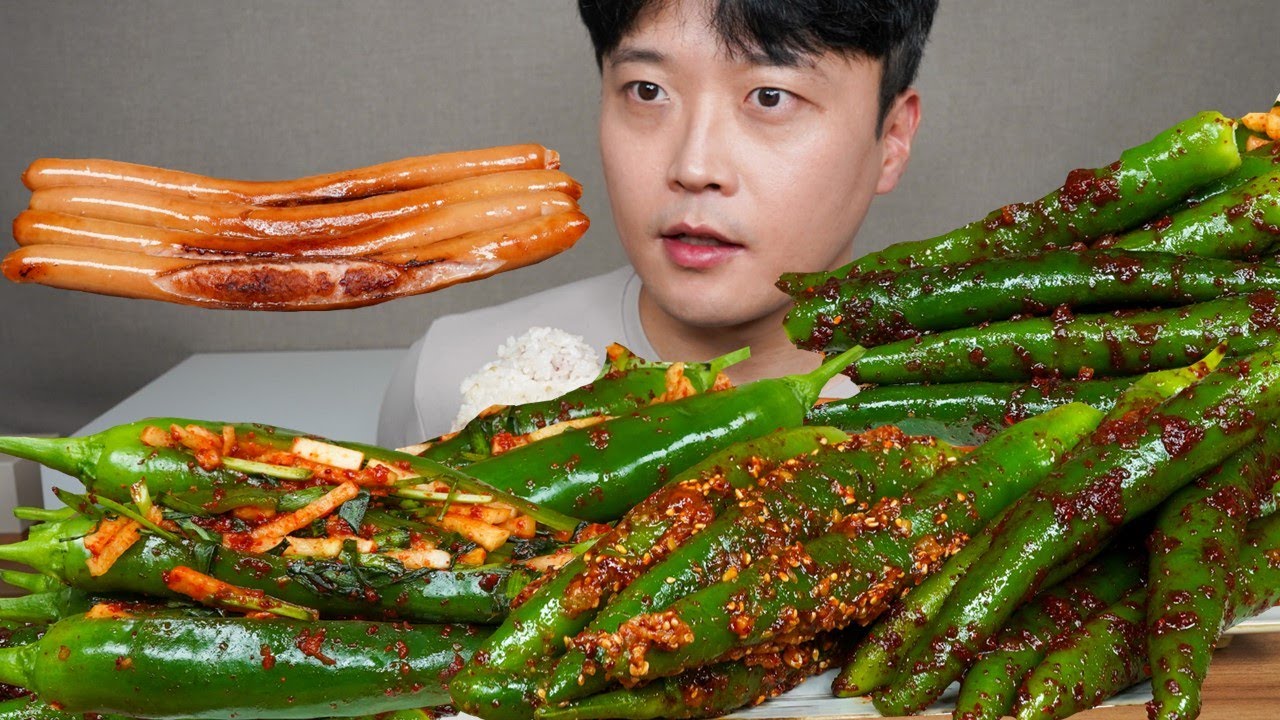 [와차밥] 🌶🌶 땡초김치 고추김치 고추소박이 고추된장무침 롱소세지 먹방 Chili Pepper Kimchi & Sausage ASMR MUKBANG REAL SOUND EATING