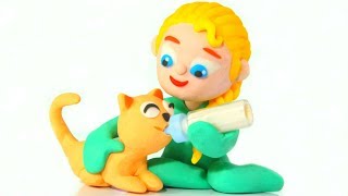 BABY GIRL LOVES HER CAT ❤ Superhero Babies Play Doh Cartoons For Kids
