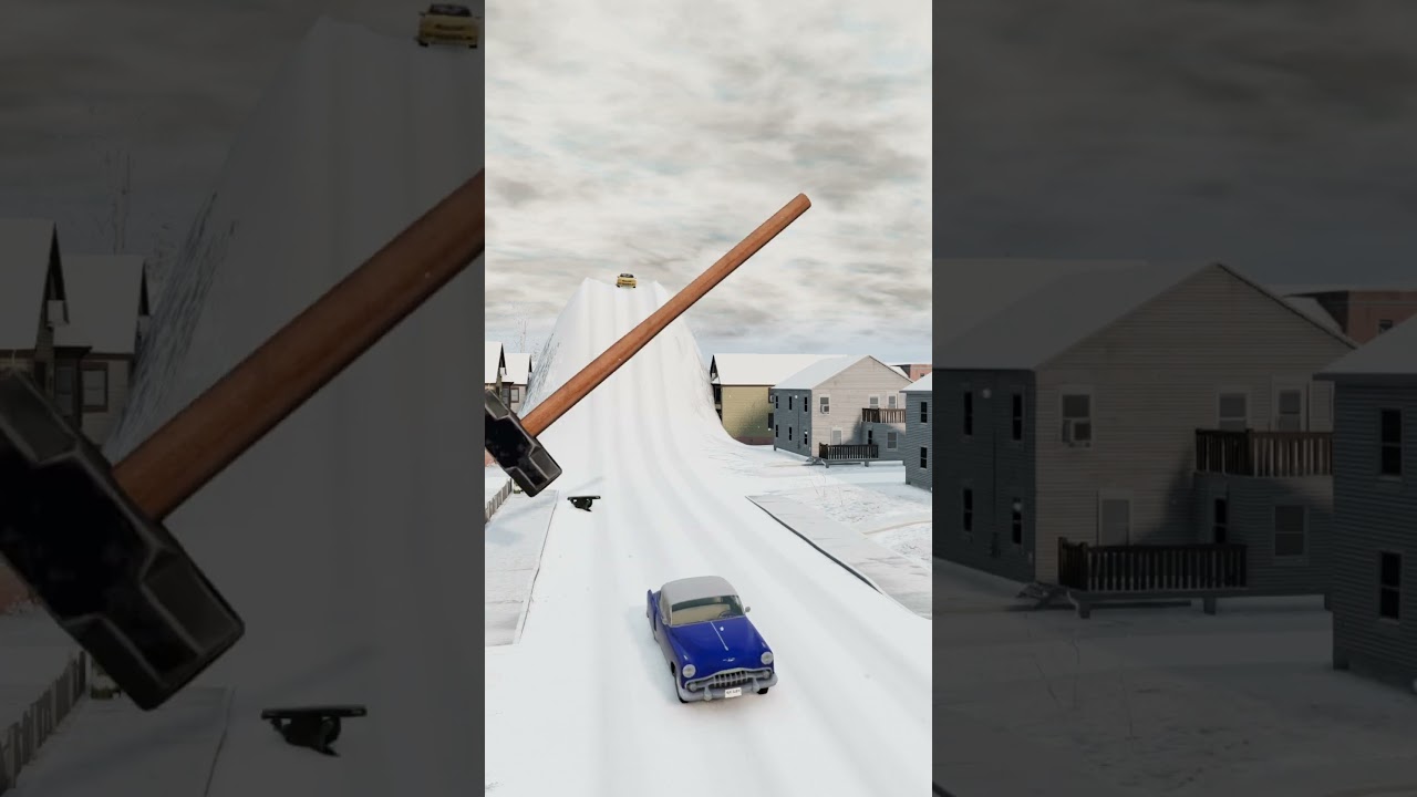Snowy Hill and the Giant Hammer vs Cars! 🔥 