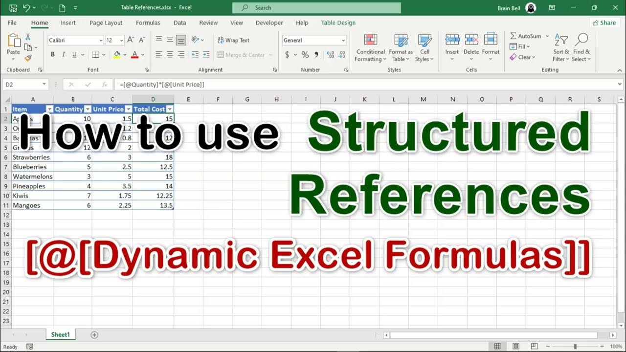 How to Use Structured References in Excel: Table, Column, and Item ...