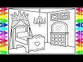 How to Draw a Princess Bedroom for Kids 👑💖💜💚Princess Bedroom Drawing and Coloring Pages for Kids