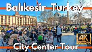 Exploring Turkey Balıkesir City Center Bazaar,Markets 4K UHD Walking Tour | 7 March 2024