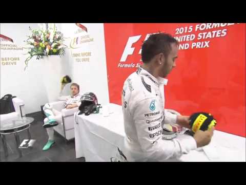 Nico Rosberg throwing the P2 cap back at Lewis Hamilton- USGP 2015